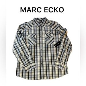 NWT MARC ECKO Plaid Long Sleeve Button Up XXL